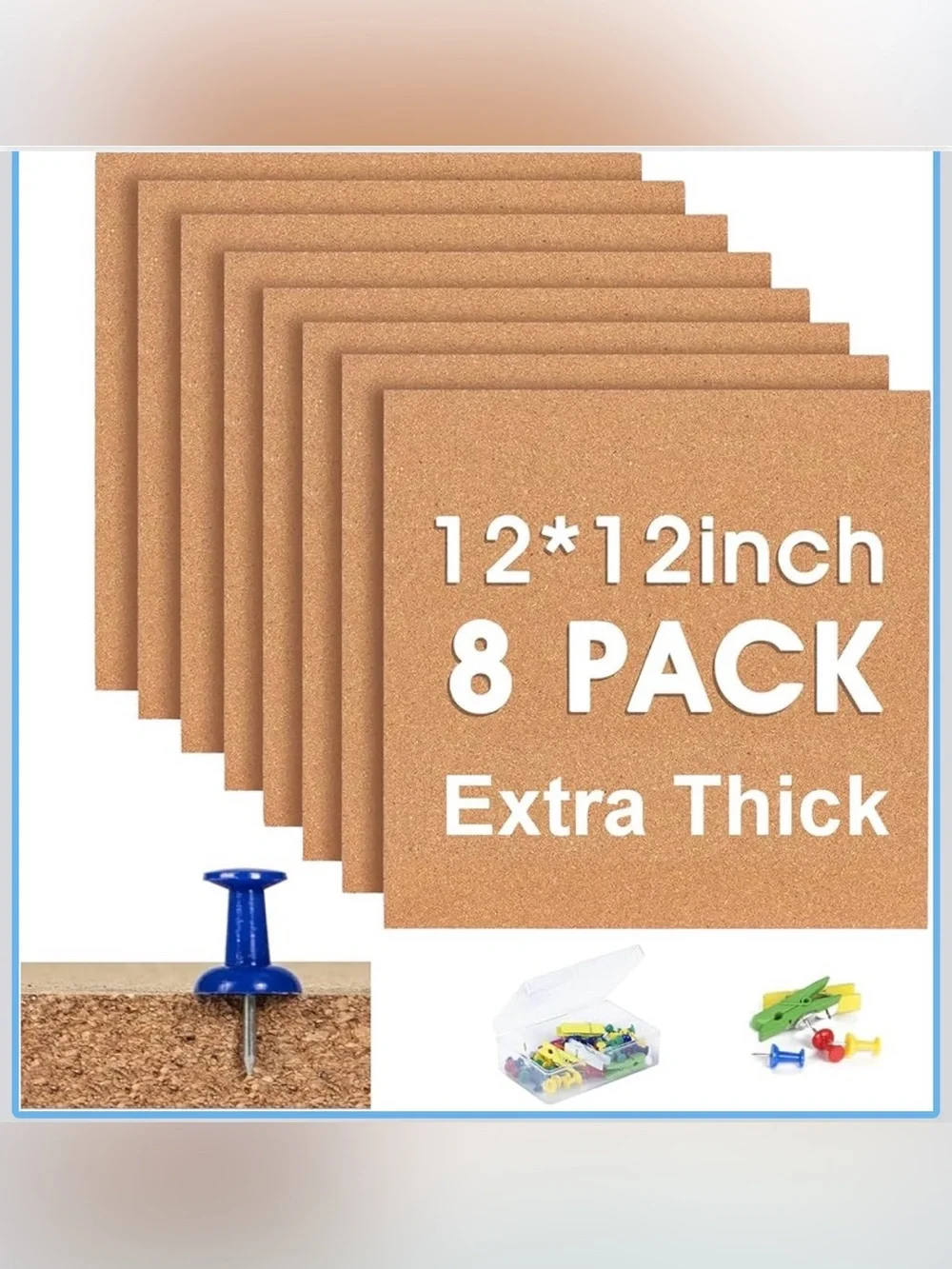 Cork Board Squares 8-Pack - Natural Cork